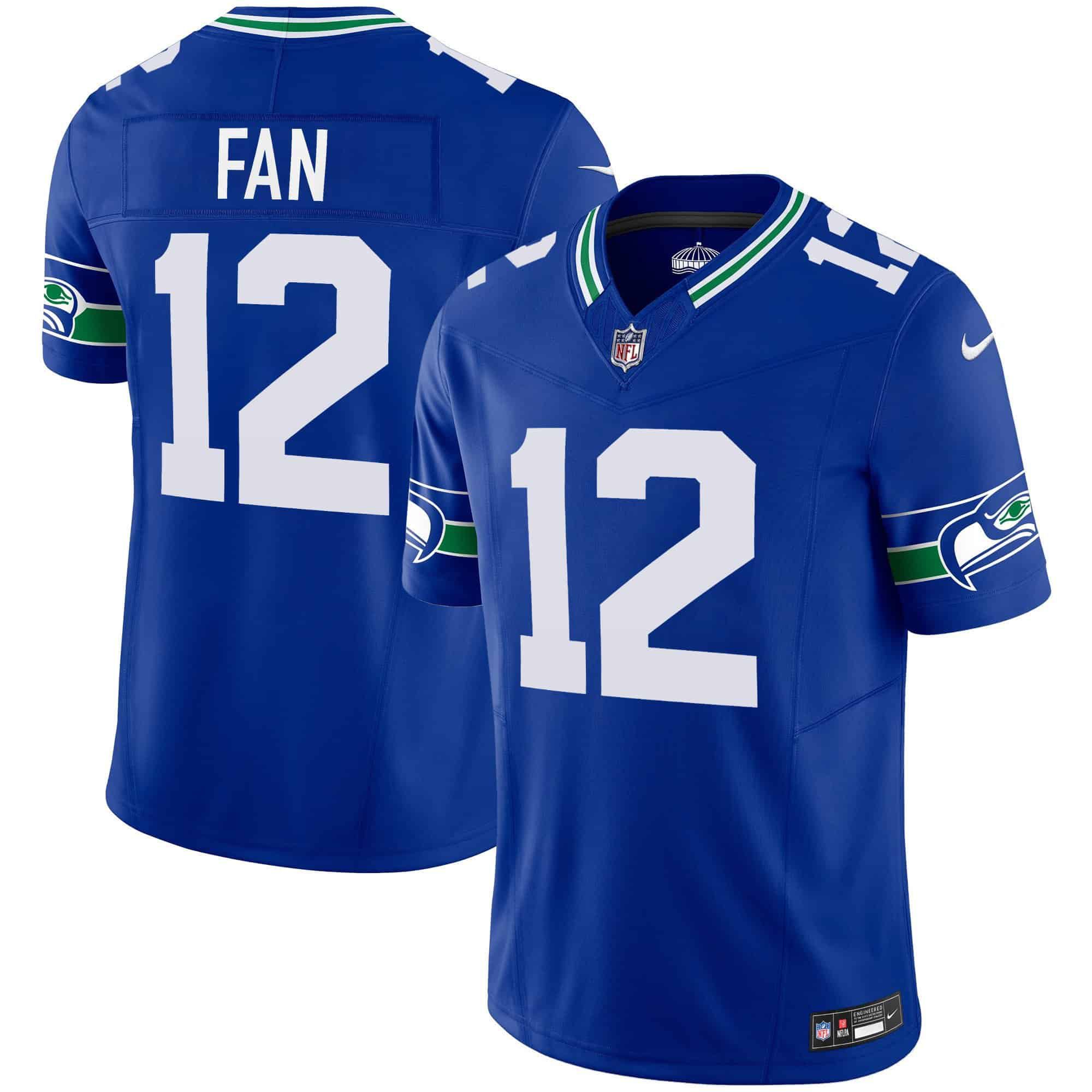 Men Seattle Seahawks 12 Fan Blue 2024 Nike Throwback Vapor Limited NFL Jersey style 1